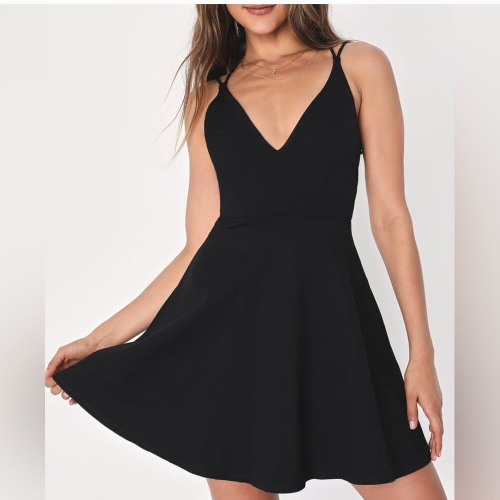Lulus Believe in Love Black Skater Dress Size XS